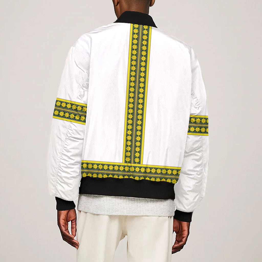 Ethiopian Enkutatash Bomber Jacket White Adey Flower Tilet Habesha Inspired