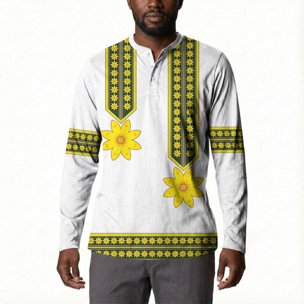 Ethiopian Enkutatash Button Sweatshirt White Adey Flower Tilet Habesha Inspired