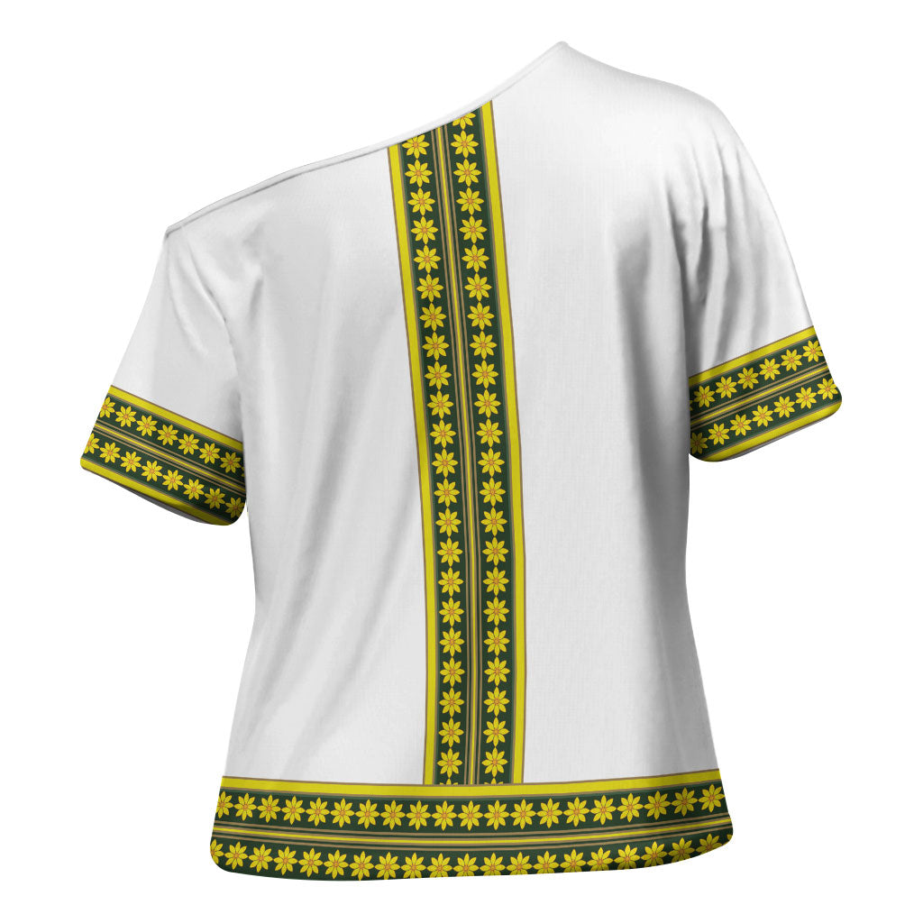 Ethiopian Enkutatash Cross Shoulder Shirt White Adey Flower Tilet Habesha Inspired