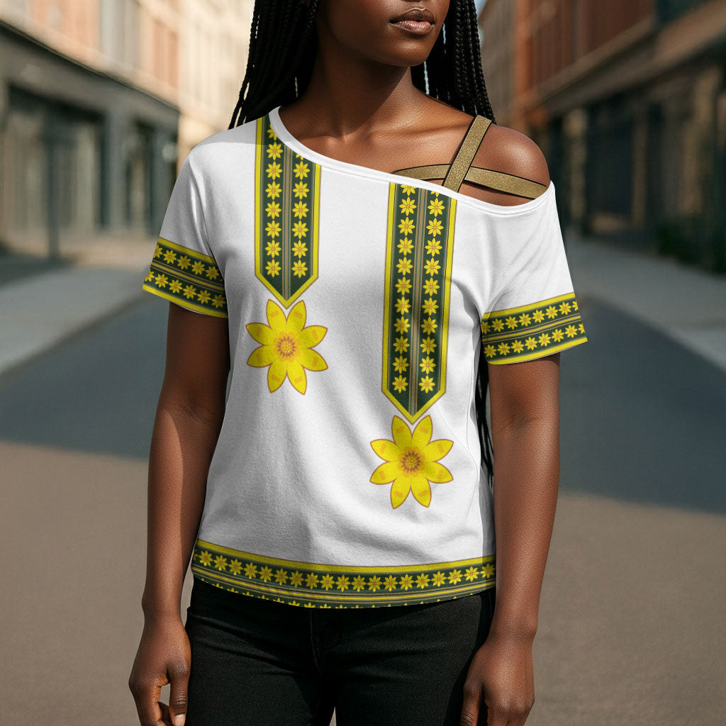 Ethiopian Enkutatash Cross Shoulder Shirt White Adey Flower Tilet Habesha Inspired