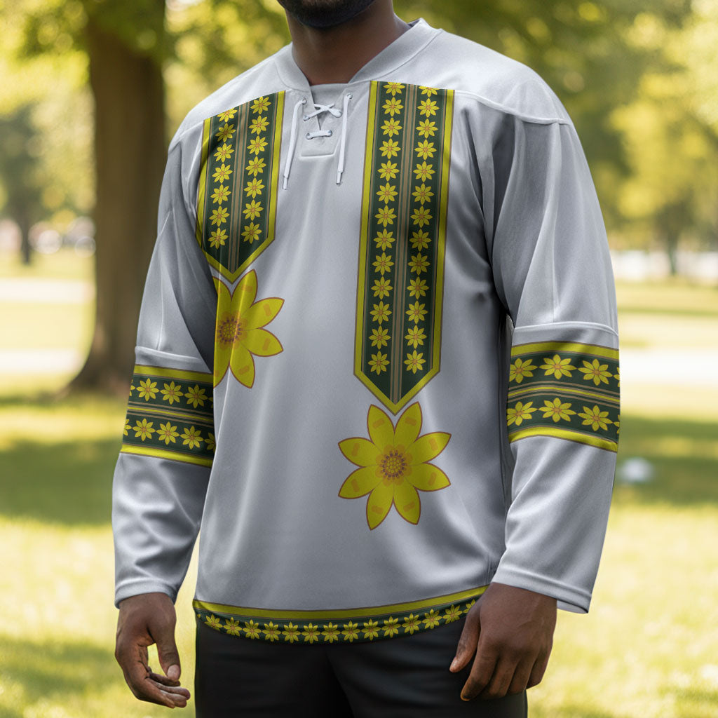 Ethiopian Enkutatash Hockey Jersey White Adey Flower Tilet Habesha Inspired