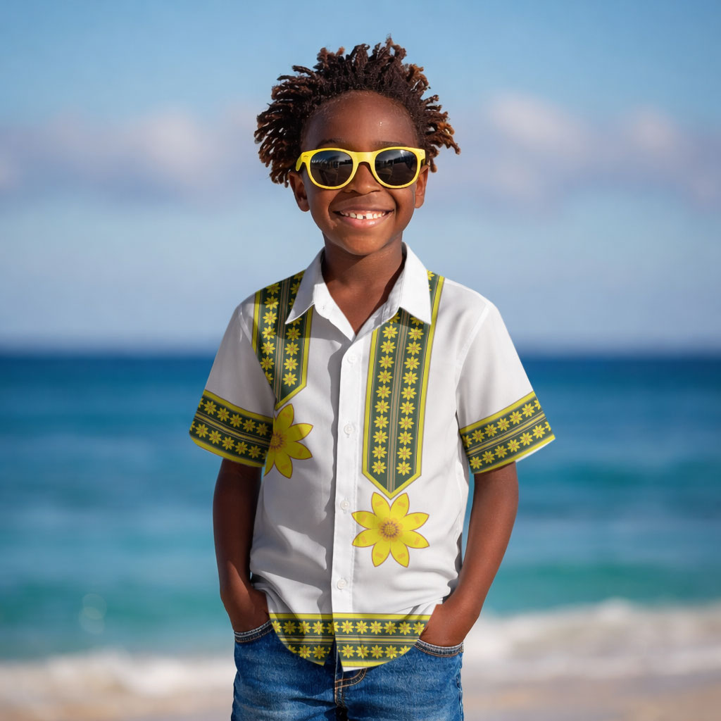 Ethiopian Enkutatash Kid Hawaiian Shirt White Adey Flower Tilet Habesha Inspired