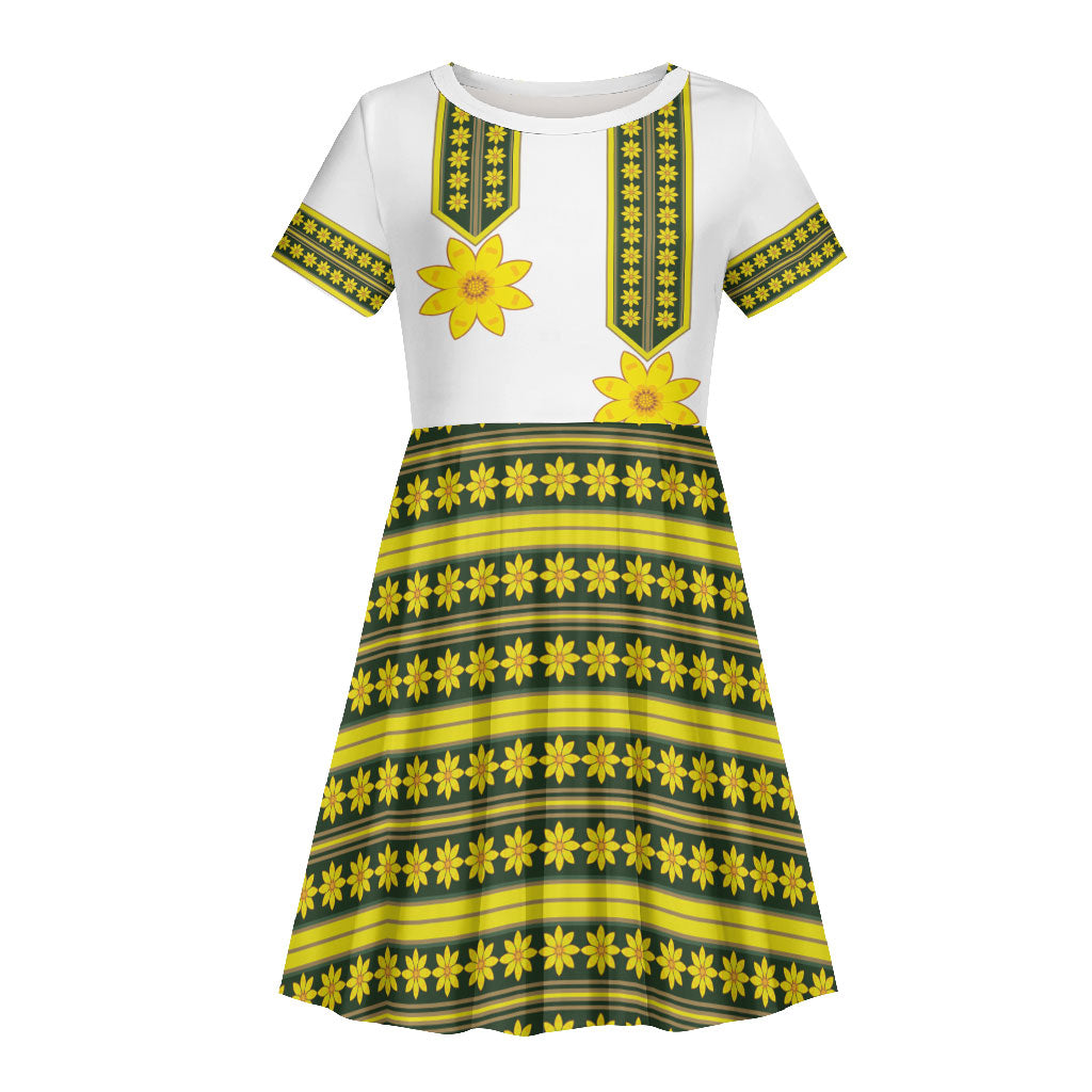 Ethiopian Enkutatash Kid Short Sleeve Dress White Adey Flower Tilet Habesha Inspired