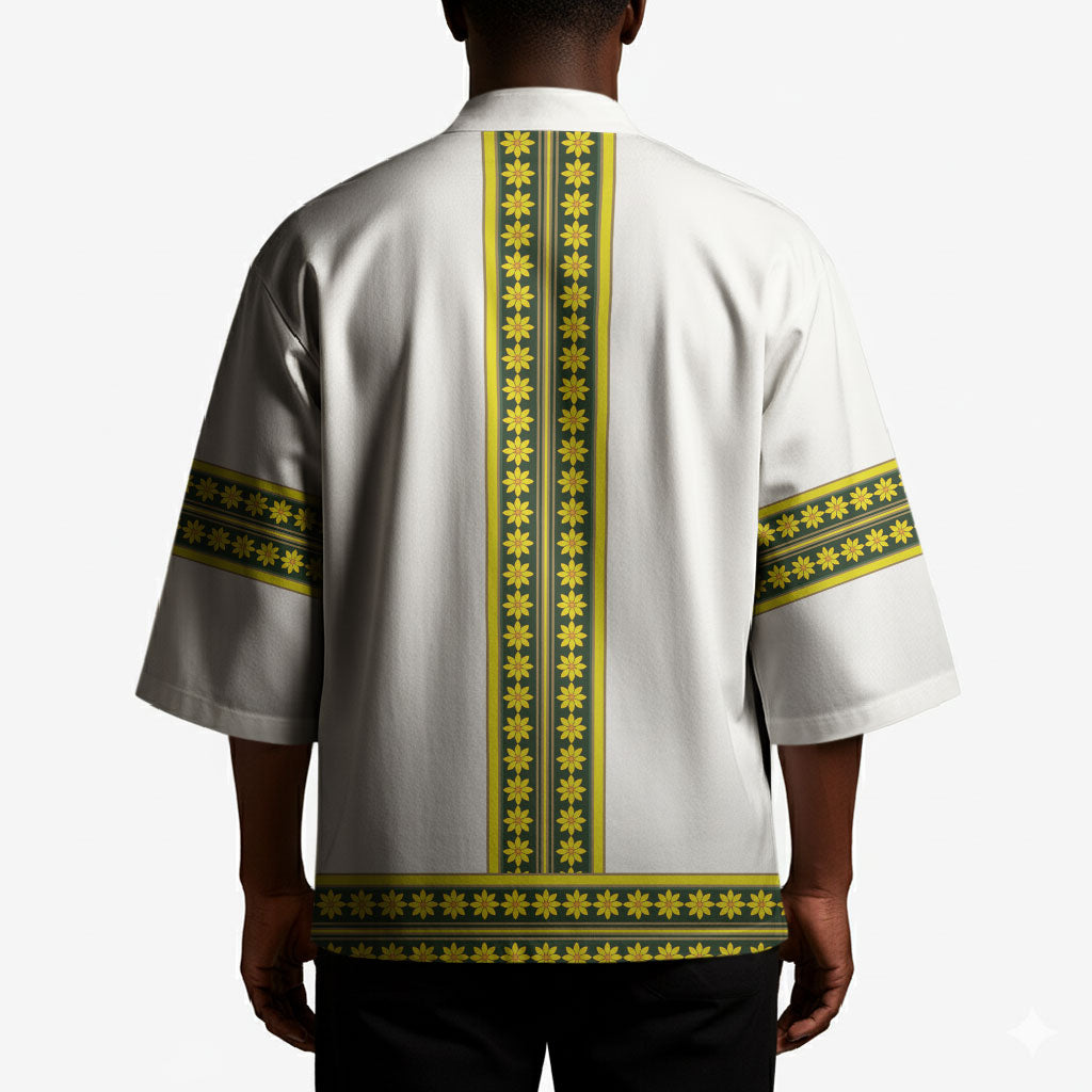 Ethiopian Enkutatash Kimono White Adey Flower Tilet Habesha Inspired