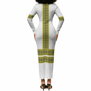 Ethiopian Enkutatash Long Sleeve Bodycon Dress White Adey Flower Tilet Habesha Inspired