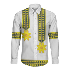 Ethiopian Enkutatash Long Sleeve Button Shirt White Adey Flower Tilet Habesha Inspired