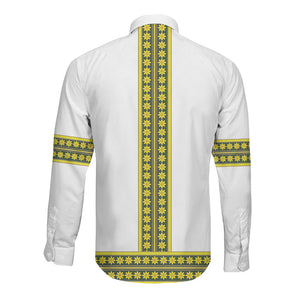 Ethiopian Enkutatash Long Sleeve Button Shirt White Adey Flower Tilet Habesha Inspired