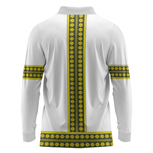 Ethiopian Enkutatash Long Sleeve Polo Shirt White Adey Flower Tilet Habesha Inspired