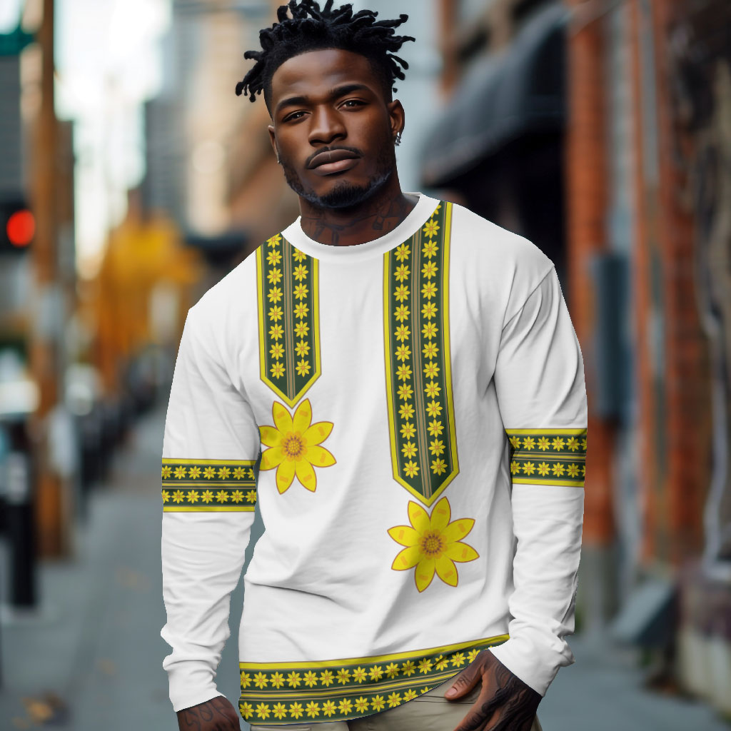 Ethiopian Enkutatash Long Sleeve Shirt White Adey Flower Tilet Habesha Inspired
