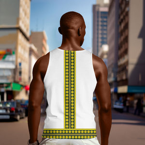 Ethiopian Enkutatash Men Tank Top White Adey Flower Tilet Habesha Inspired