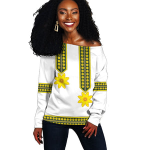 Ethiopian Enkutatash Off Shoulder Sweater White Adey Flower Tilet Habesha Inspired