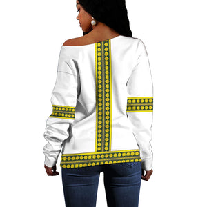 Ethiopian Enkutatash Off Shoulder Sweater White Adey Flower Tilet Habesha Inspired