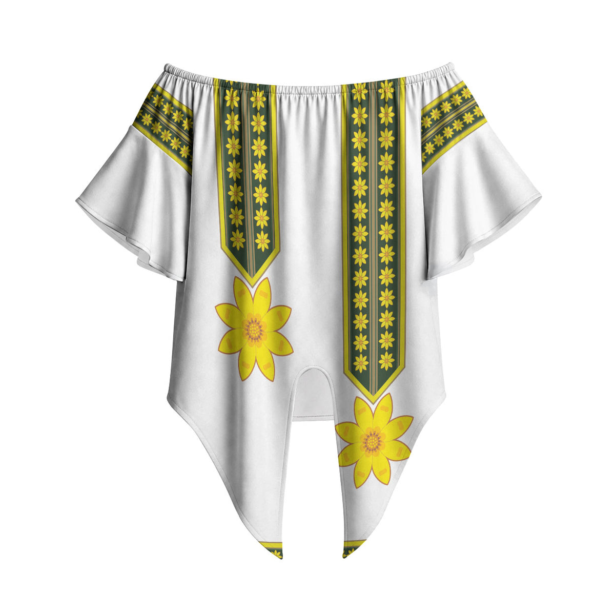Ethiopian Enkutatash Off Shoulder Wrap Waist Top White Adey Flower Tilet Habesha Inspired