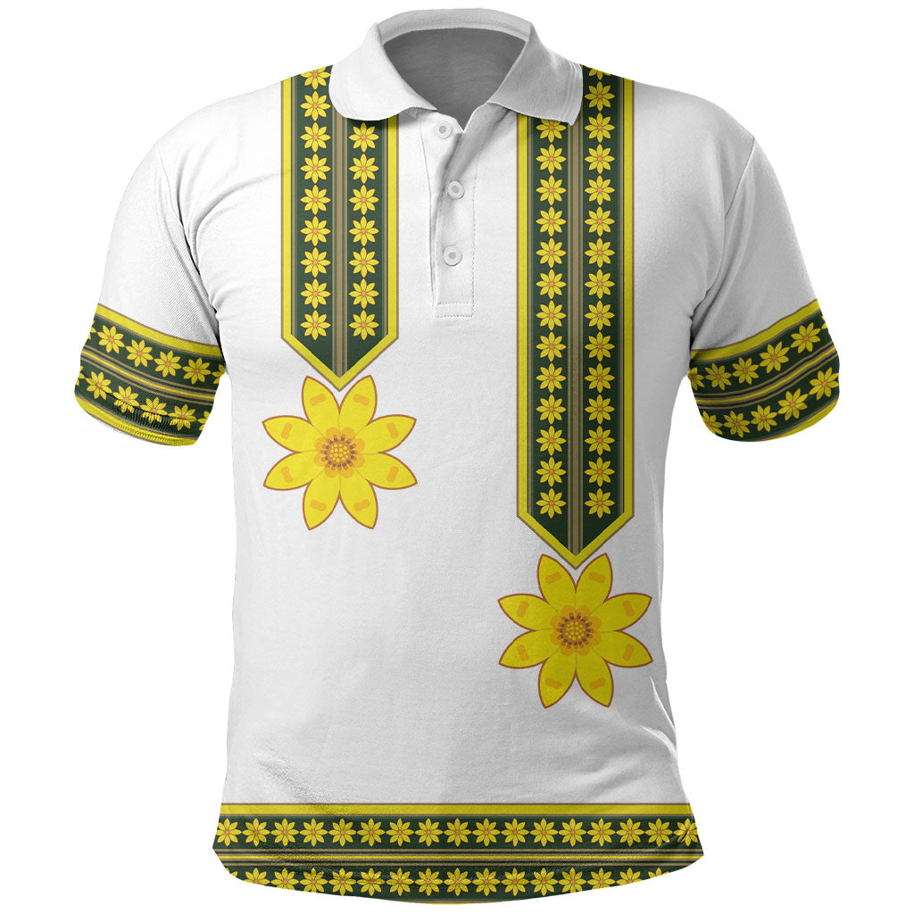 Ethiopian Enkutatash Polo Shirt White Adey Flower Tilet Habesha Inspired