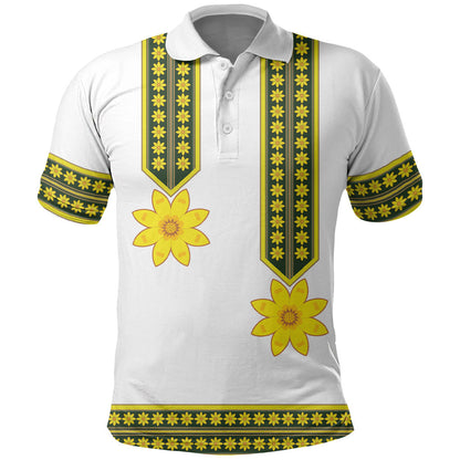 Ethiopian Enkutatash Polo Shirt White Adey Flower Tilet Habesha Inspired