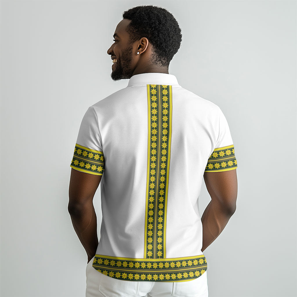 Ethiopian Enkutatash Polo Shirt White Adey Flower Tilet Habesha Inspired