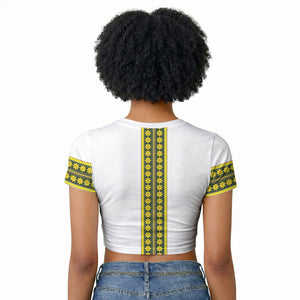 Ethiopian Enkutatash Raglan Cropped T shirt White Adey Flower Tilet Habesha Inspired