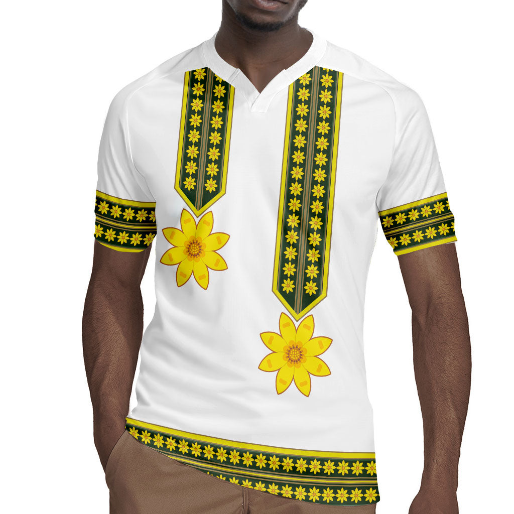 Ethiopian Enkutatash Rugby Jersey White Adey Flower Tilet Habesha Inspired