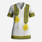 Ethiopian Enkutatash Scrub Top White Adey Flower Tilet Habesha Inspired
