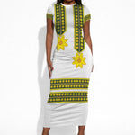 Ethiopian Enkutatash Short Sleeve Bodycon Dress White Adey Flower Tilet Habesha Inspired