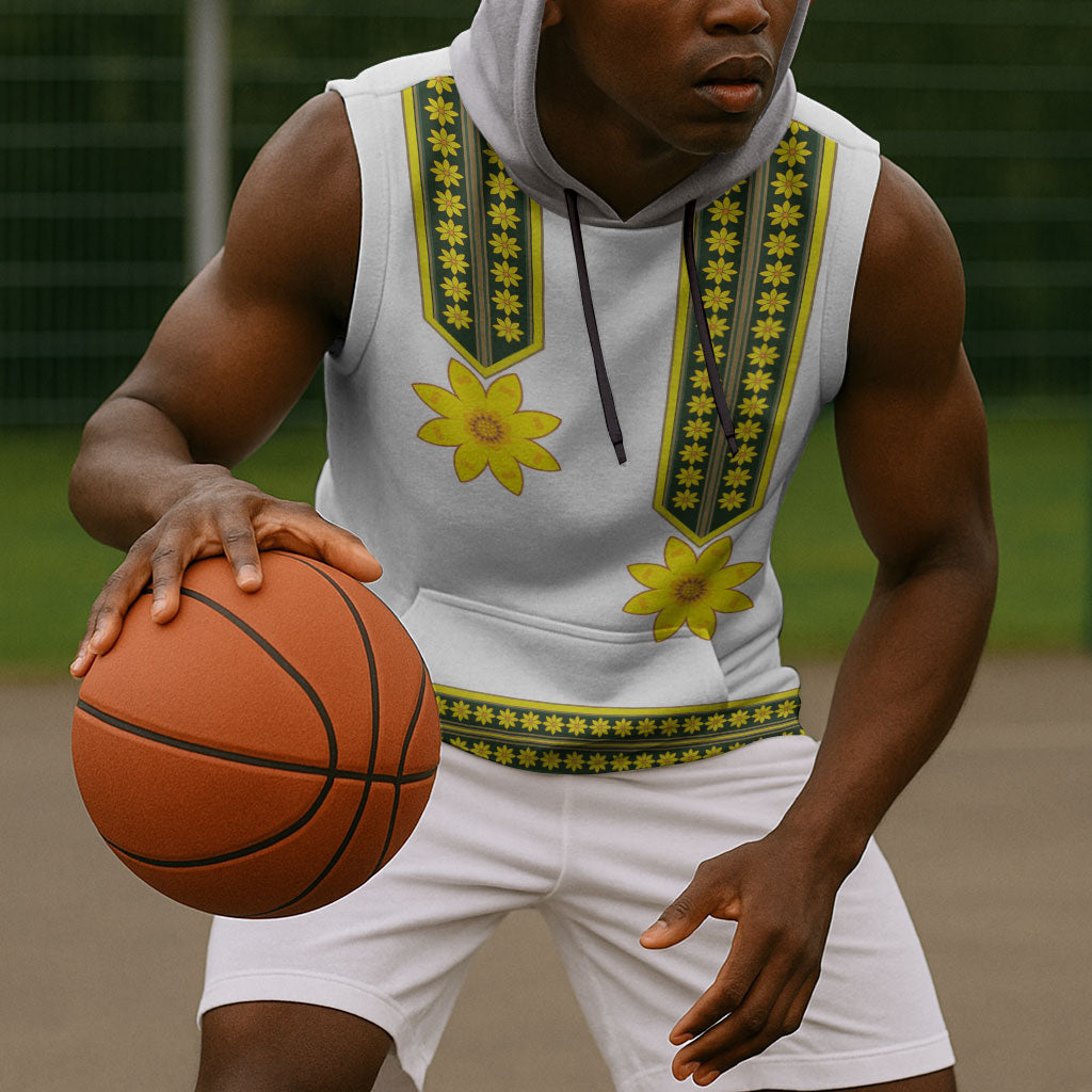 Ethiopian Enkutatash Sleeveless Hoodie White Adey Flower Tilet Habesha Inspired