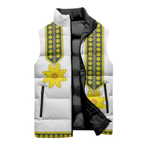 Ethiopian Enkutatash Sleeveless Puffer Jacket White Adey Flower Tilet Habesha Inspired