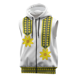 Ethiopian Enkutatash Sleeveless Zip Hoodie White Adey Flower Tilet Habesha Inspired