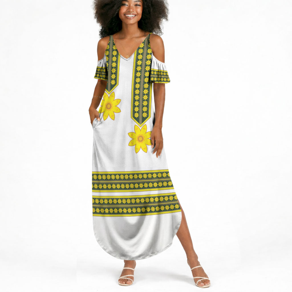 Ethiopian Enkutatash Summer Maxi Dress White Adey Flower Tilet Habesha Inspired