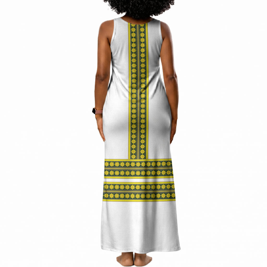 Ethiopian Enkutatash Tank Maxi Dress White Adey Flower Tilet Habesha Inspired