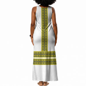 Ethiopian Enkutatash Tank Maxi Dress White Adey Flower Tilet Habesha Inspired
