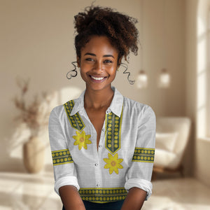 Ethiopian Enkutatash Women Casual Shirt White Adey Flower Tilet Habesha Inspired