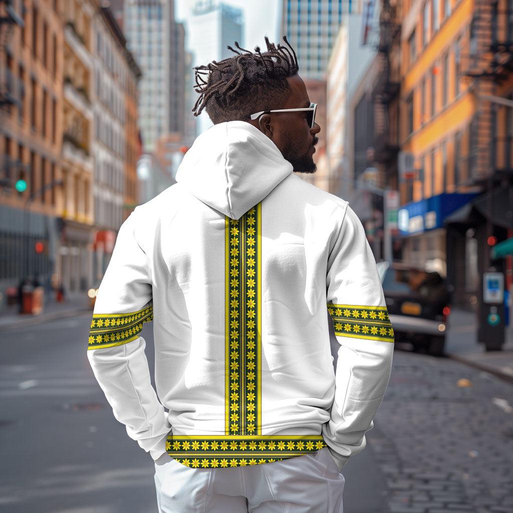 Ethiopian Enkutatash Zip Hoodie White Adey Flower Tilet Habesha Inspired