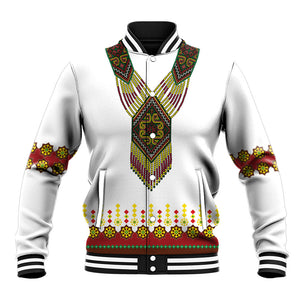 Ethiopian Enkutatash Personalized Baseball Jacket Traditional Habesha Glass D'va Necklace Inspired