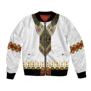 Ethiopian Enkutatash Personalized Bomber Jacket Traditional Habesha Glass D'va Necklace Inspired