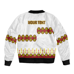 Ethiopian Enkutatash Personalized Bomber Jacket Traditional Habesha Glass D'va Necklace Inspired