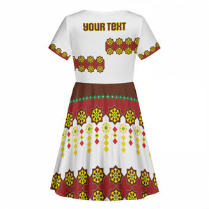 Ethiopian Enkutatash Personalized Kid Short Sleeve Dress Traditional Habesha Glass D'va Necklace Inspired