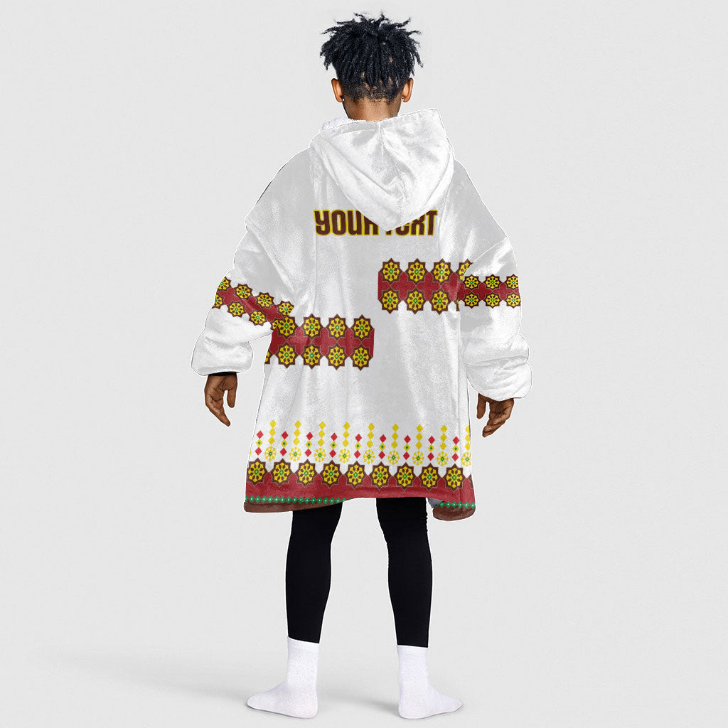 Ethiopian Enkutatash Personalized Kid Wearable Blanket Hoodie Traditional Habesha Glass D'va Necklace Inspired