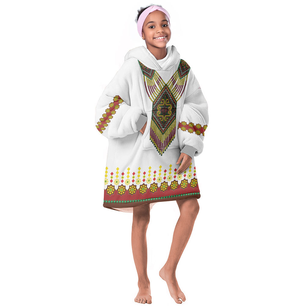 Ethiopian Enkutatash Personalized Kid Wearable Blanket Hoodie Traditional Habesha Glass D'va Necklace Inspired