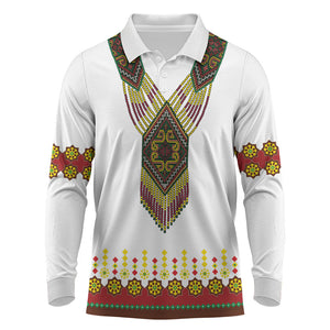 Ethiopian Enkutatash Personalized Long Sleeve Polo Shirt Traditional Habesha Glass D'va Necklace Inspired