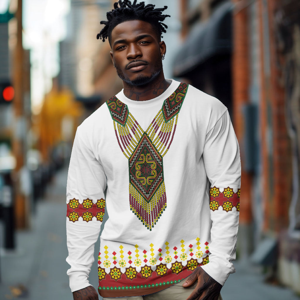 Ethiopian Enkutatash Personalized Long Sleeve Shirt Traditional Habesha Glass D'va Necklace Inspired