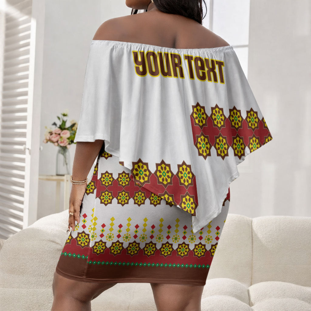 Ethiopian Enkutatash Personalized Off Shoulder Short Dress Traditional Habesha Glass D'va Necklace Inspired