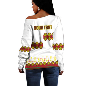 Ethiopian Enkutatash Personalized Off Shoulder Sweater Traditional Habesha Glass D'va Necklace Inspired