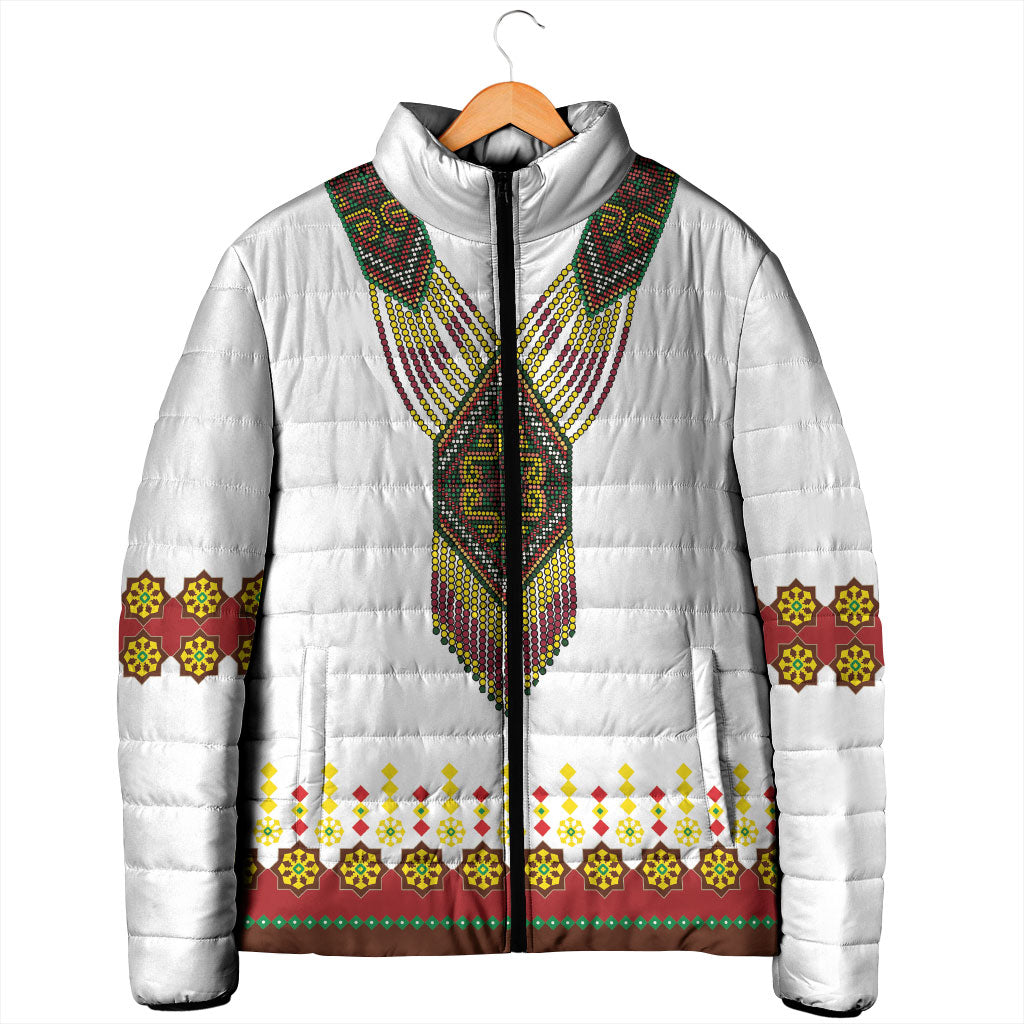 Ethiopian Enkutatash Personalized Padded Jacket Traditional Habesha Glass D'va Necklace Inspired