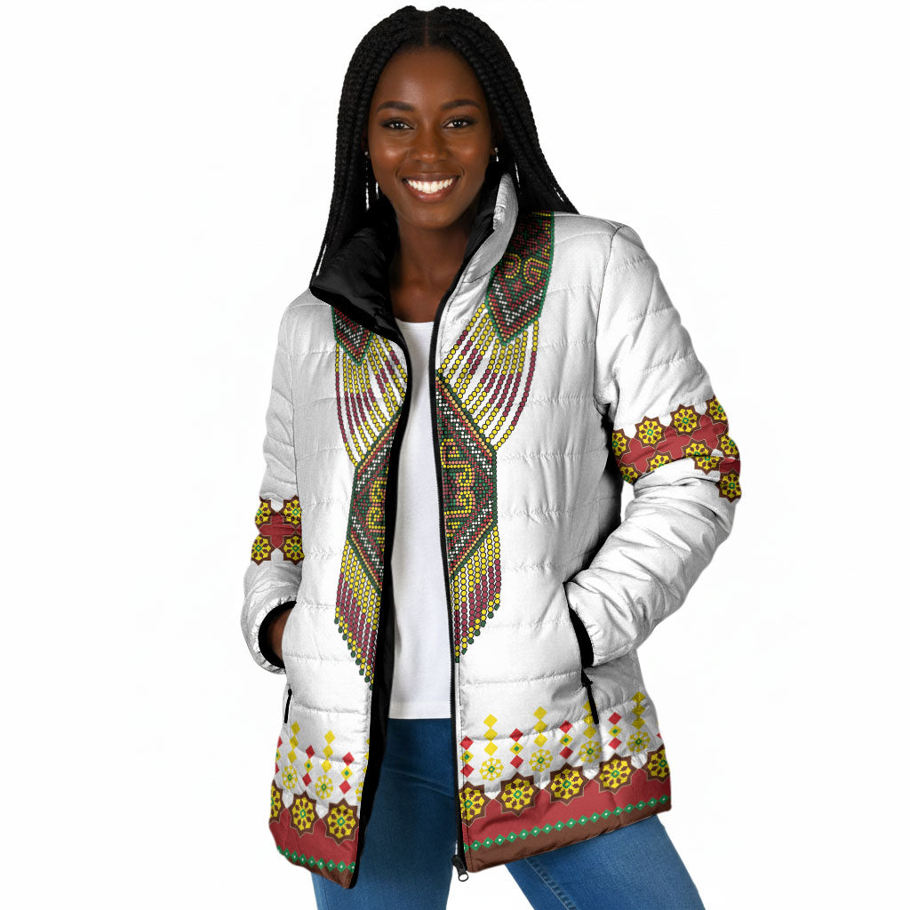 Ethiopian Enkutatash Personalized Padded Jacket Traditional Habesha Glass D'va Necklace Inspired