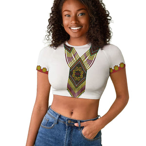 Ethiopian Enkutatash Personalized Raglan Cropped T shirt Traditional Habesha Glass D'va Necklace Inspired