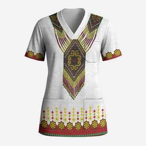Ethiopian Enkutatash Personalized Scrub Top Traditional Habesha Glass D'va Necklace Inspired