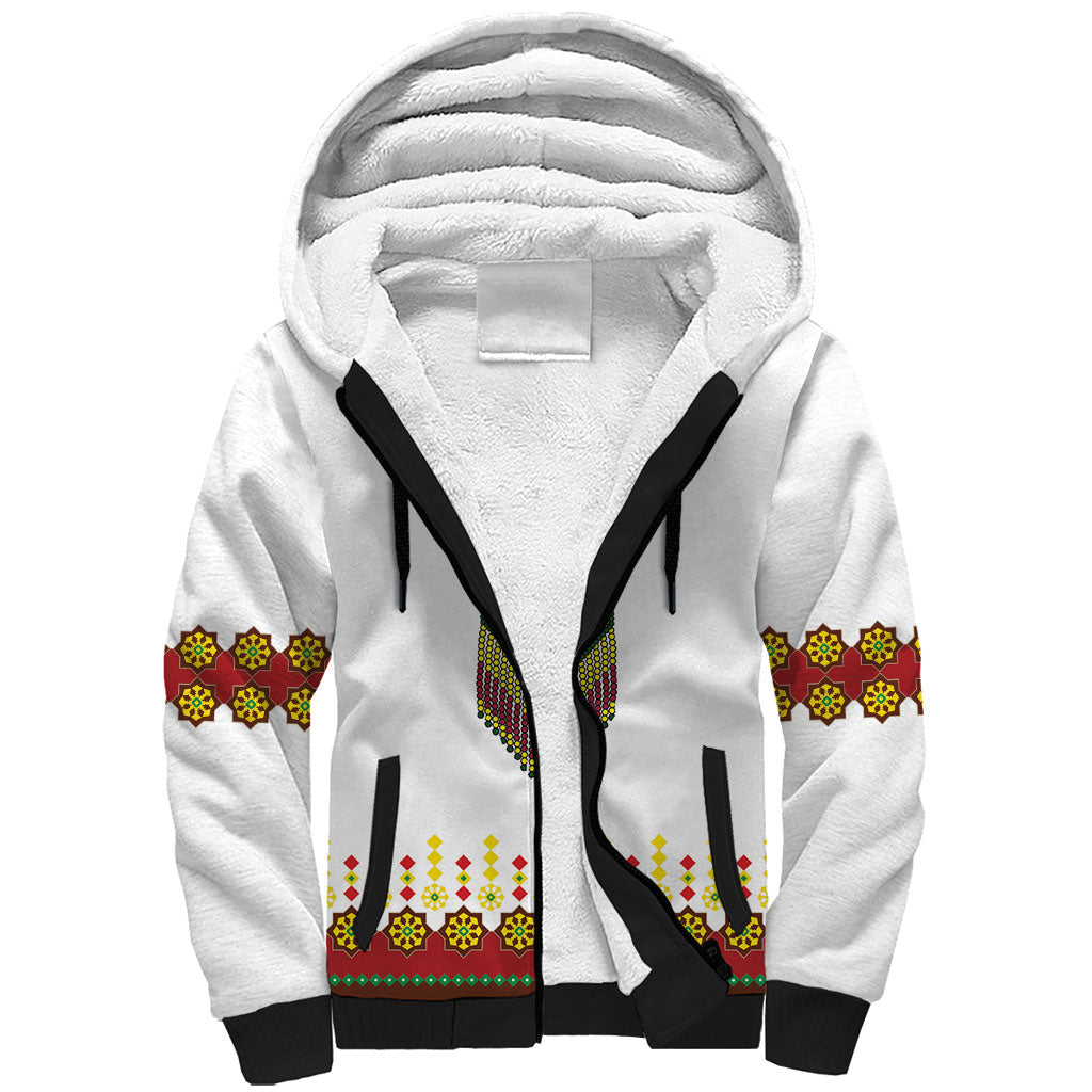 Ethiopian Enkutatash Personalized Sherpa Hoodie Traditional Habesha Glass D'va Necklace Inspired