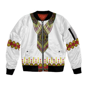 Ethiopian Enkutatash Personalized Sleeve Zip Bomber Jacket Traditional Habesha Glass D'va Necklace Inspired