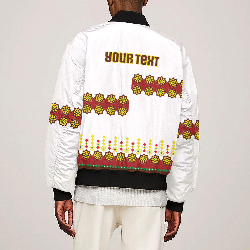 Ethiopian Enkutatash Personalized Sleeve Zip Bomber Jacket Traditional Habesha Glass D'va Necklace Inspired