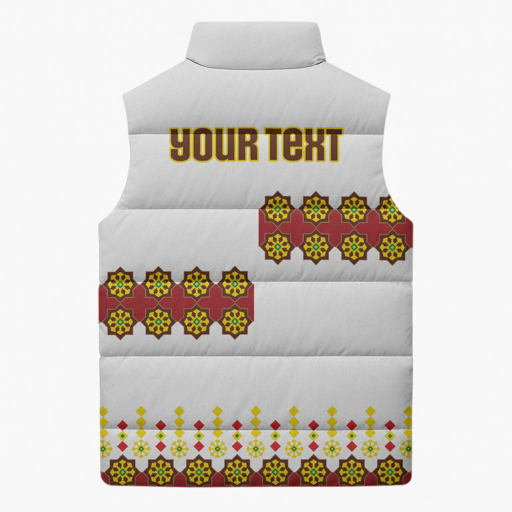 Ethiopian Enkutatash Personalized Sleeveless Puffer Jacket Traditional Habesha Glass D'va Necklace Inspired